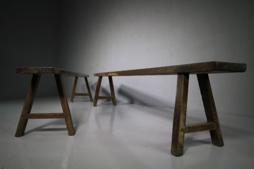 Pair of 19th Century Antique Oak Bench Seats.