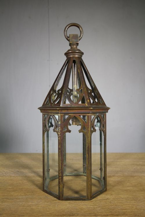 Large English 19th Century Antique Bronze Gothic Lantern.