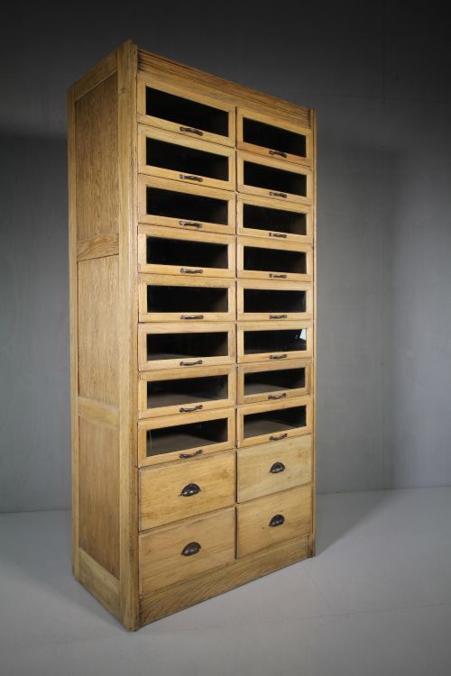 1930'S English Oak Haberdashery Cabinet.