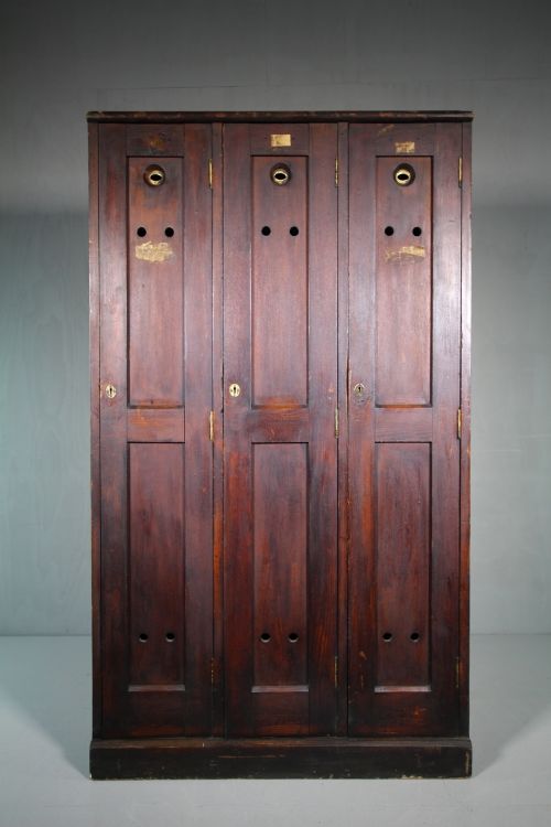 Set of English Edwardian Antique Pine Lockers.