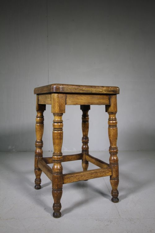 Sturdy English 19th Century Antique Oak Stool
