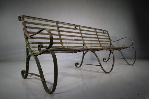 Large Edwardian Antique Wrought Iron Garden Seat