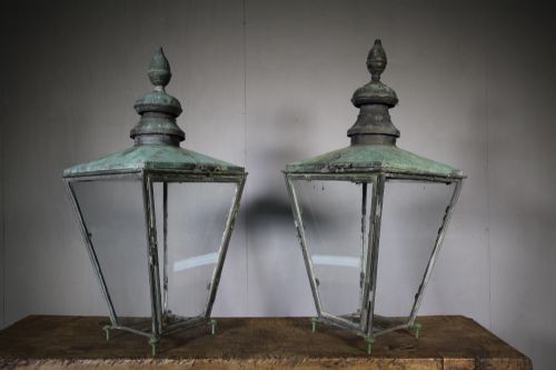 Pair of English 19th Century Antique Copper Lanterns.