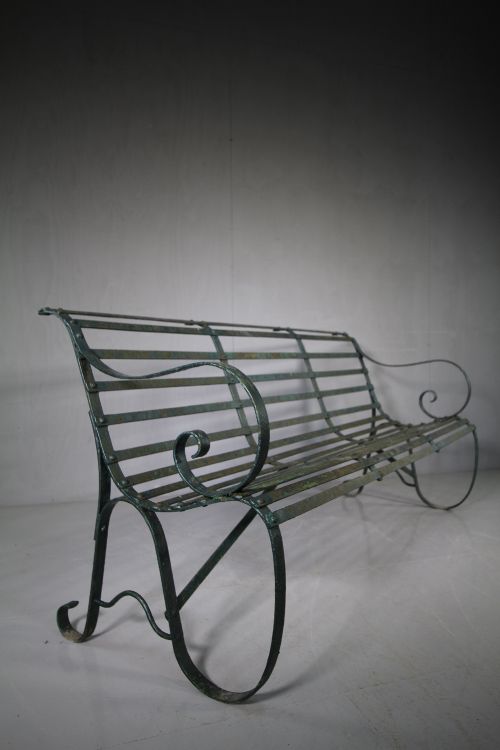 Edwardian Antique Wrought Iron Garden Bench.
