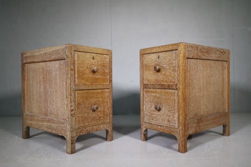 Pair of 1920'S Heals Oak Bedside Chests - Labeled.