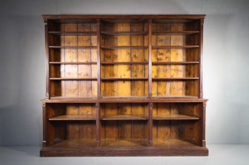 Large 19th Century English Antique Pine Open Bookcase.