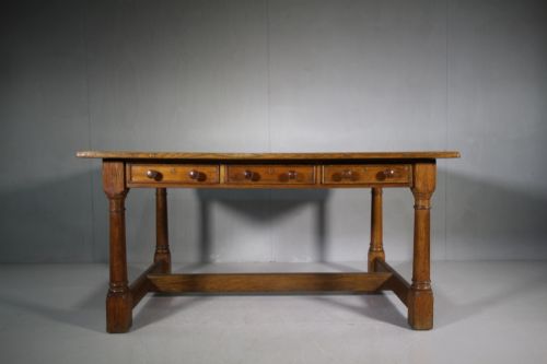 19th Century English Antique Oak Library Desk Table.