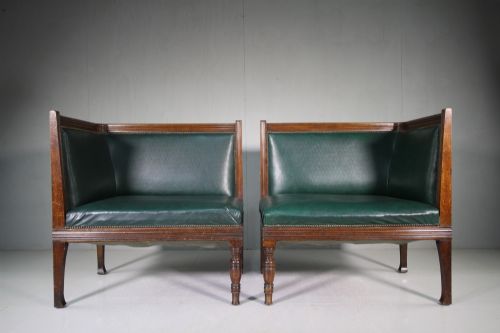 Pair of 19th C Antique Walnut Upholstered Corner Benches.