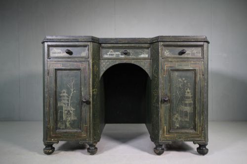 English Regency Antique Chinoiserie Painted Pine Desk.