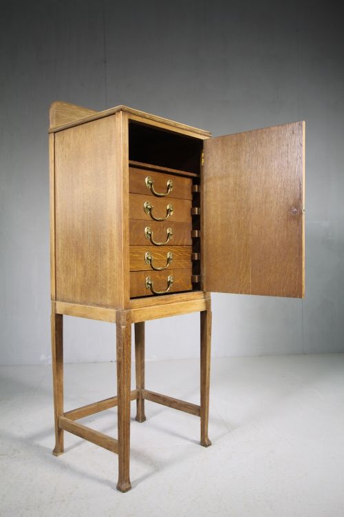Tall 1930'S Heals Oak Cabinet.