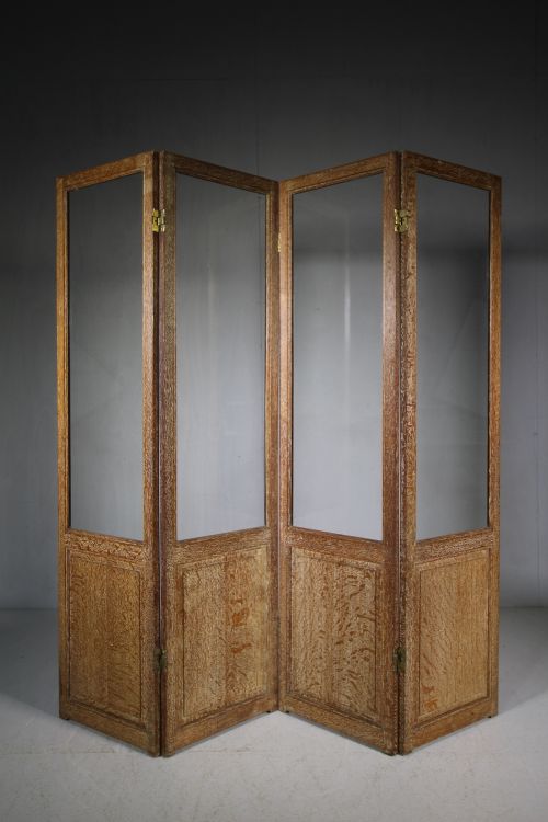Superb Quality 1920'S Heals Oak Four Fold Screen.
