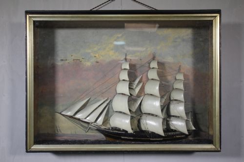 Large Scale 19th Century Antique Diorama

a Superb, Large Scale Early English 19th Century Antqiue Ship Diorama Mounted in the Orignal Ebonised and Silver Gilt Case. All in the Original Paint Finish, the Ship Has Carved Wooden Sails, All Very Intact and Well Presented. A Lovely Example.

dimensions
height: 65cm (25.59")
Width: 90cm (35.43")
Depth: 10cm (3.94")