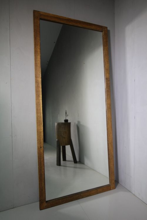 Tall Edwardian Antique Oak Shop Fitting Mirror