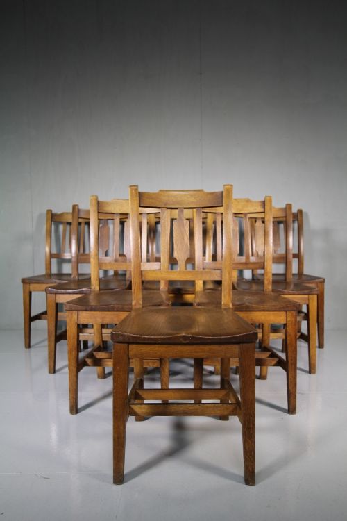 Set of Ten Rugby School Head Boy Antique Oak Dining Chairs X 2