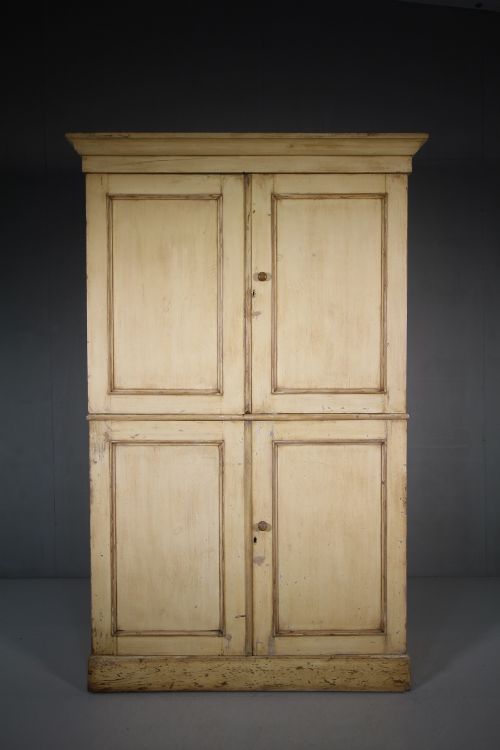 English Antique Pine Cupboard in the Orginal Cream Paint.