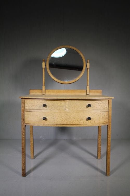 Beautiful Bow Front Oak Dressing Table by Heals -Labeled