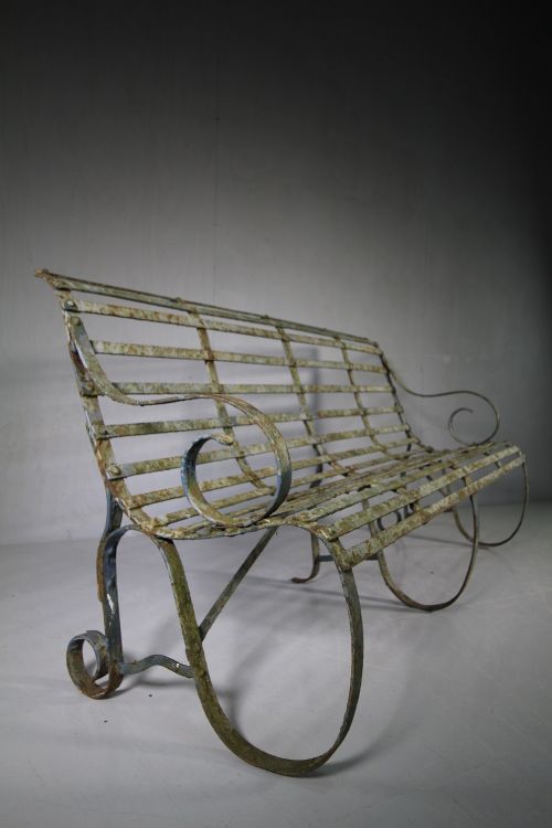 English 19th Century Antique Wrought Iron Garden Bench
