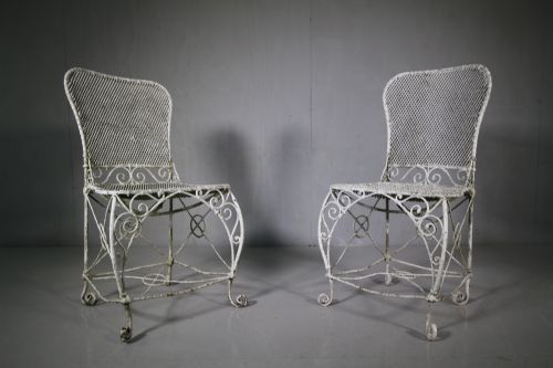 Rare Pair of Regency Antique Wire Work Garden Chairs