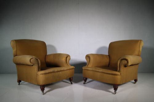 Large Pair of Comfortable Antique Armchairs