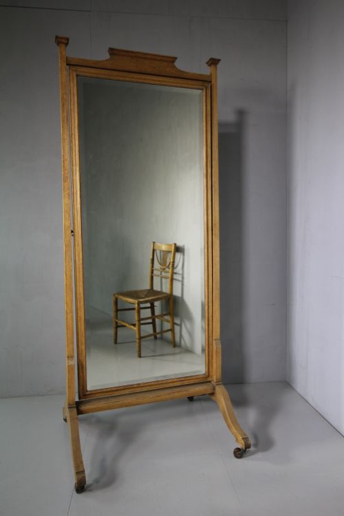 Large Edwardian Antique Oak Cheval Dressing Mirror