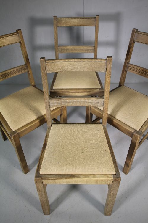Set of Four 1920'S Oak Dining Chairs by Heals of London