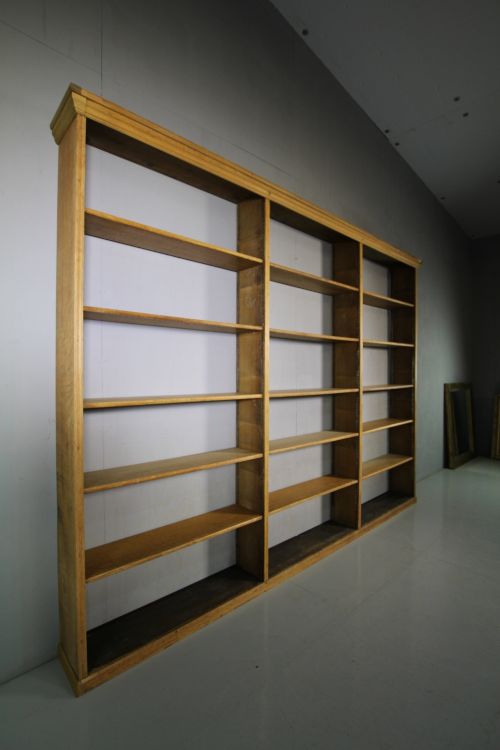 Large Simple Edwardian Antique Oak Open Bookcase