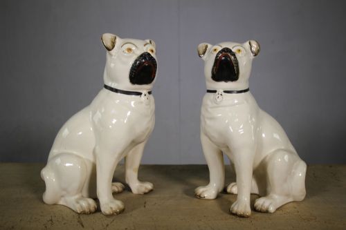 Large Pair of Antique Staffordshire Pug Dogs