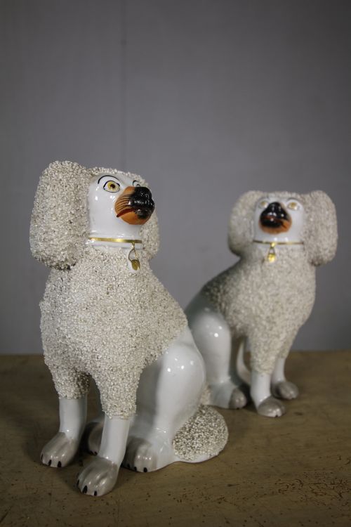 Pair of 19th Century Antique Staffordshire Poodle Dogs