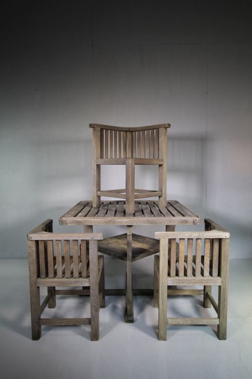1930'S Heals Teak Garden Dining Table & Four Chairs