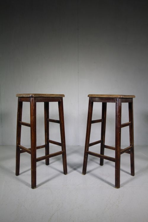 Pair of 1920'S Air Ministry Tall Elm Stools