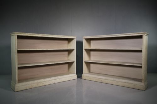 Pair of Antique Open Original Painted Pine Bookcases
