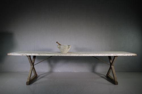 Large English Antique X Frame Tavern Dining Table X 3