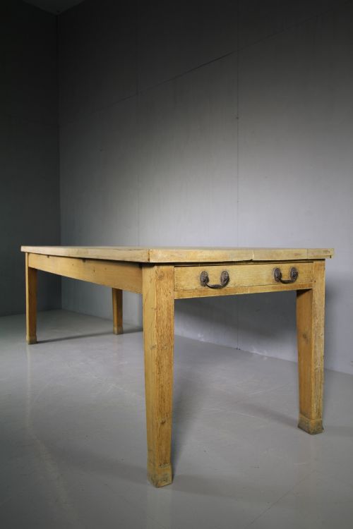 Large English 19th Century Antique Pine Kitchen Dining Table.