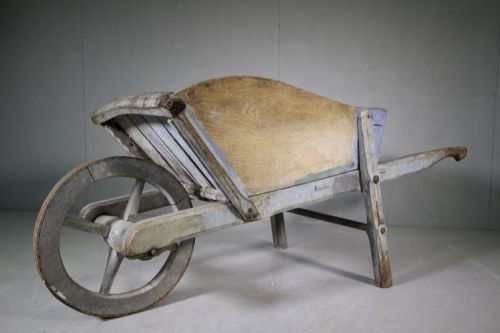 English 19th Century Antique Wheelbarrow in Blue Paint