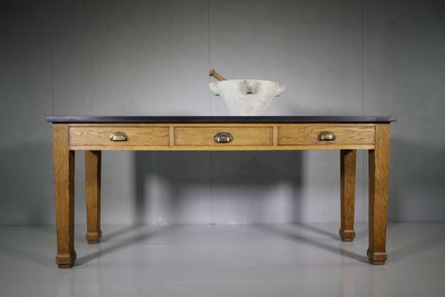 Edwardian Antique Oak & Slate Serving Table
