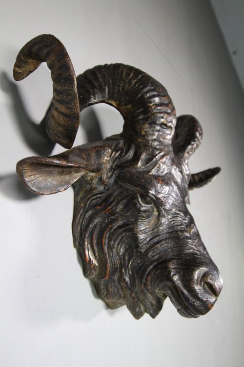 Life Size English 19th Century Antique Iron Rams Head