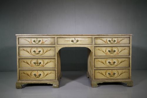 Original 19th Century English  Painted Pine Antique Large Desk