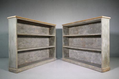 Original Pair Painted Pine 19th Century Antique Bookcases