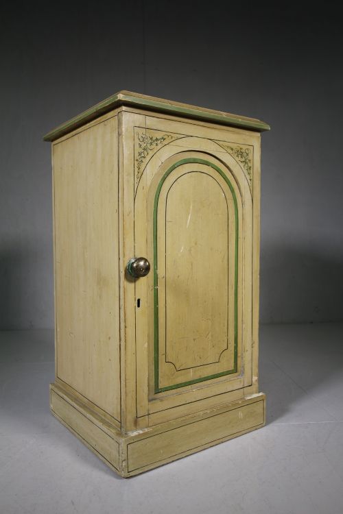 English Original Painted Pine Antique Bedside Cupboard