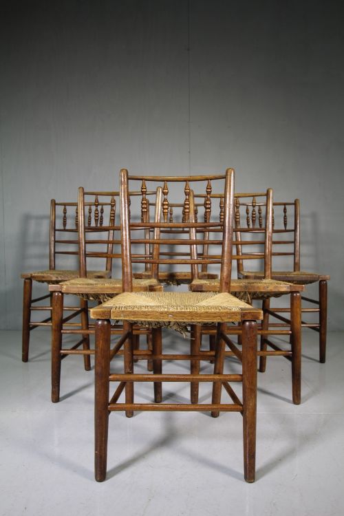 True Set of Six Antique Morris & Co Dining Chairs