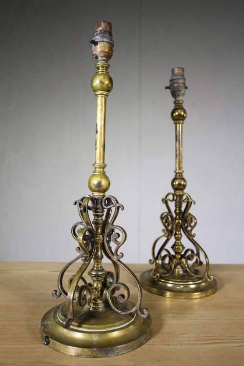 Pair of English 19th Century Antique Brass Table Lamps