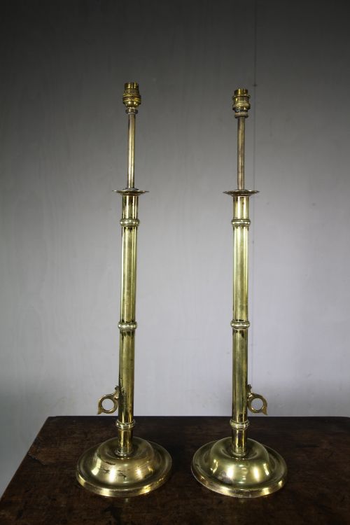 Unusual Large Pair of English Antique Push Up Lamps