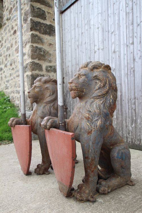 Pair of Huge 19th Century Antique Entranceway Lions