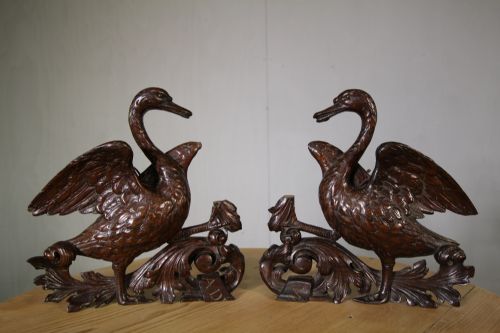 Pair of Georgian Antique Carved Swans in Rosewood