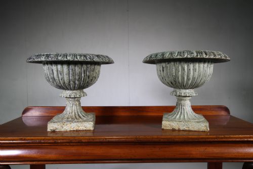 Pair of English 19th Century Antique Cast Iron Urns
