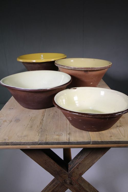 Four 19th Century Antique Earthenware Dairy Bowls