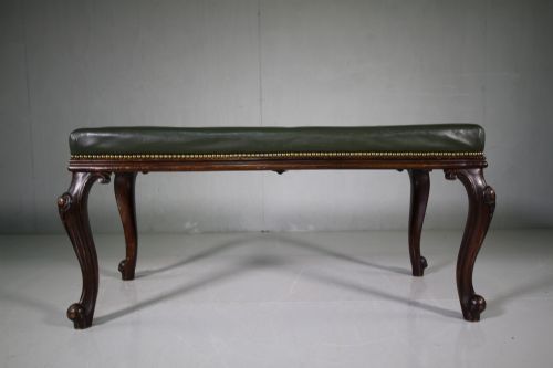 Large English Antique Leather & Mahogany Stool