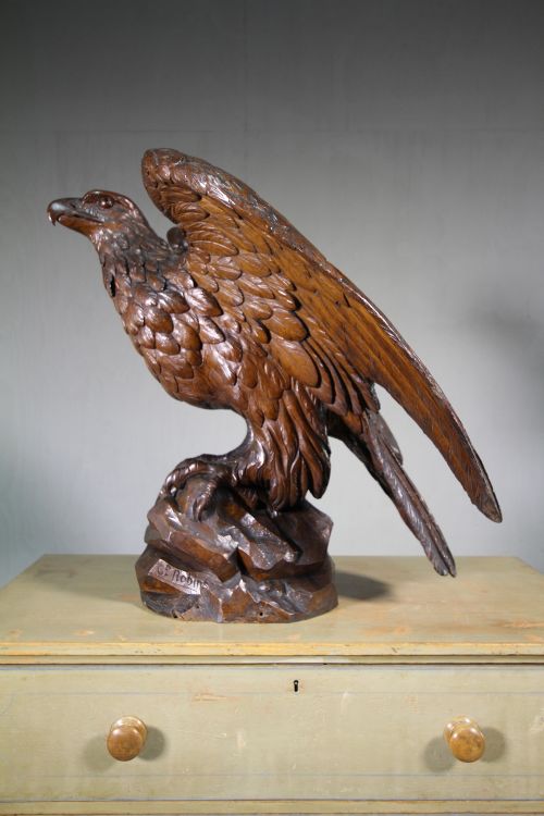 Huge Antique Oak Hand Carved Eagle Dated London 1866