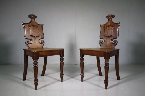 English Pair of Regency Antique Oak Hall Chairs