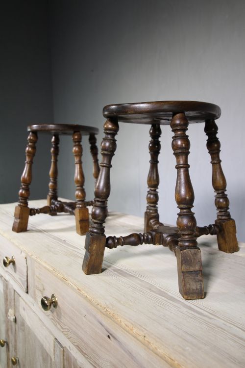 Pair of Edwardian Antique Elm Oval Stools